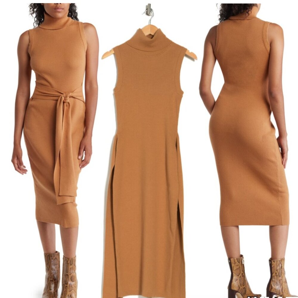 Toccin Knit Tie Front Turtleneck Dress